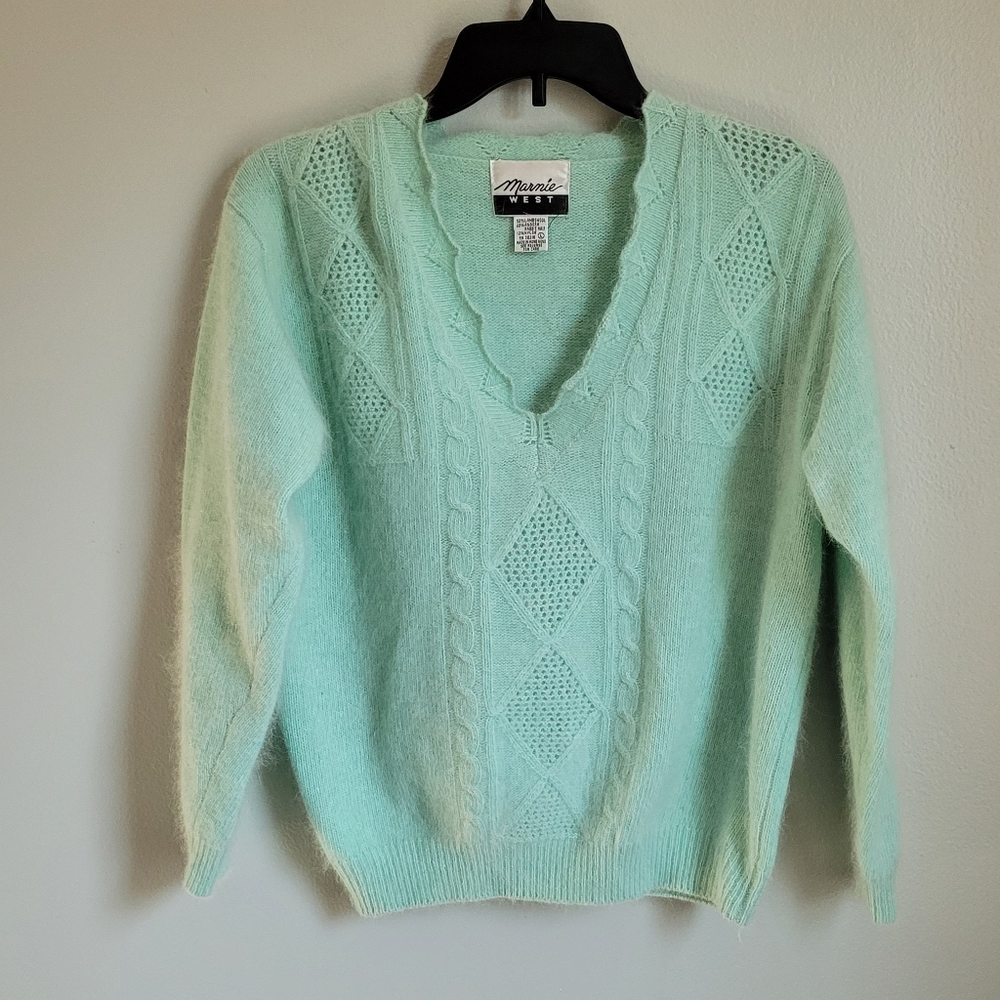 Marine West Vintage Angora Rabbit +  Lambswool Soft Green Sweater